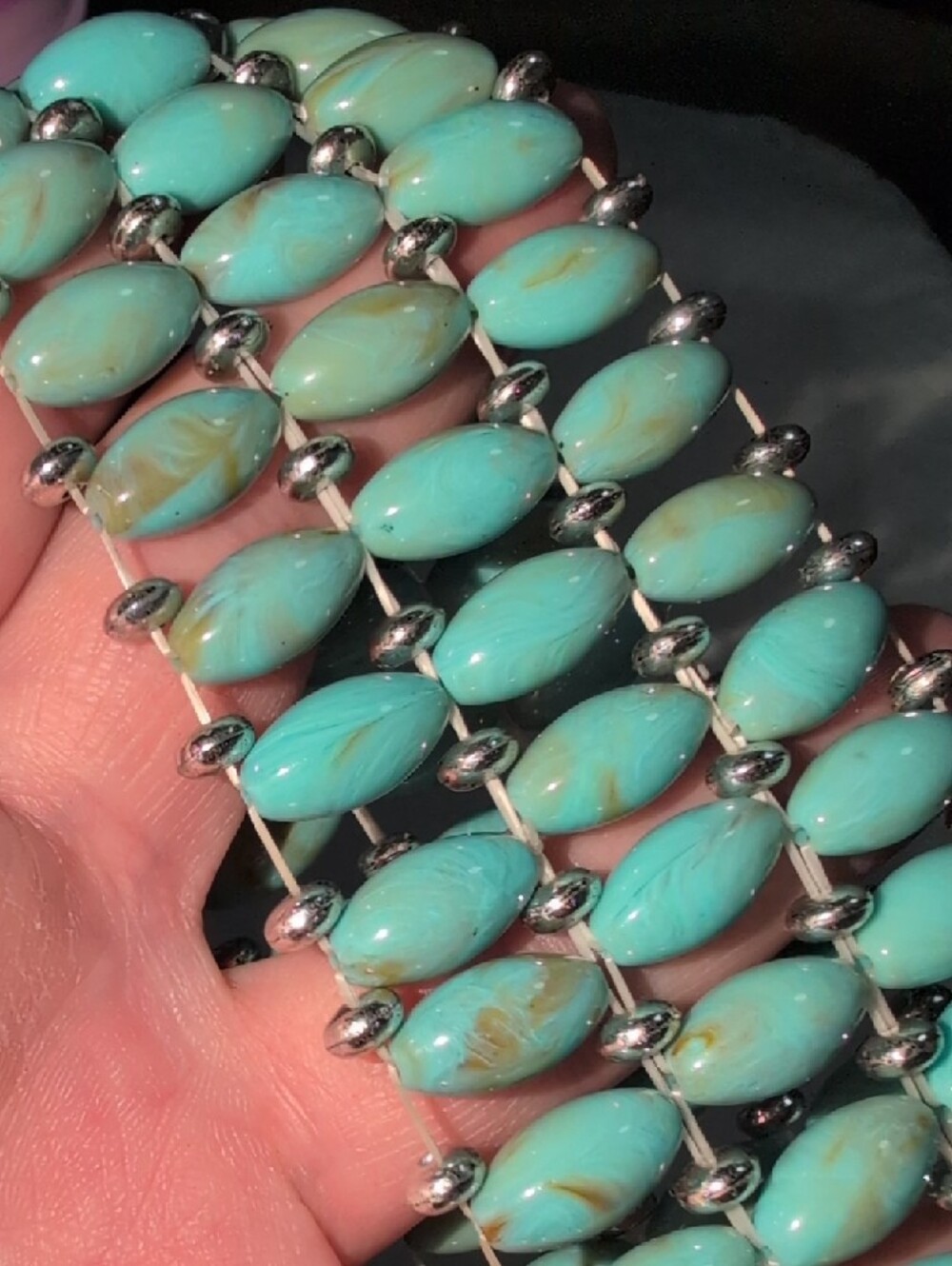 ❤️🔥10/$10❤️🔥 Faux Turquoise Silver Beaded Multi Stranded Stretchy Bracelet - Picture 4 of 7